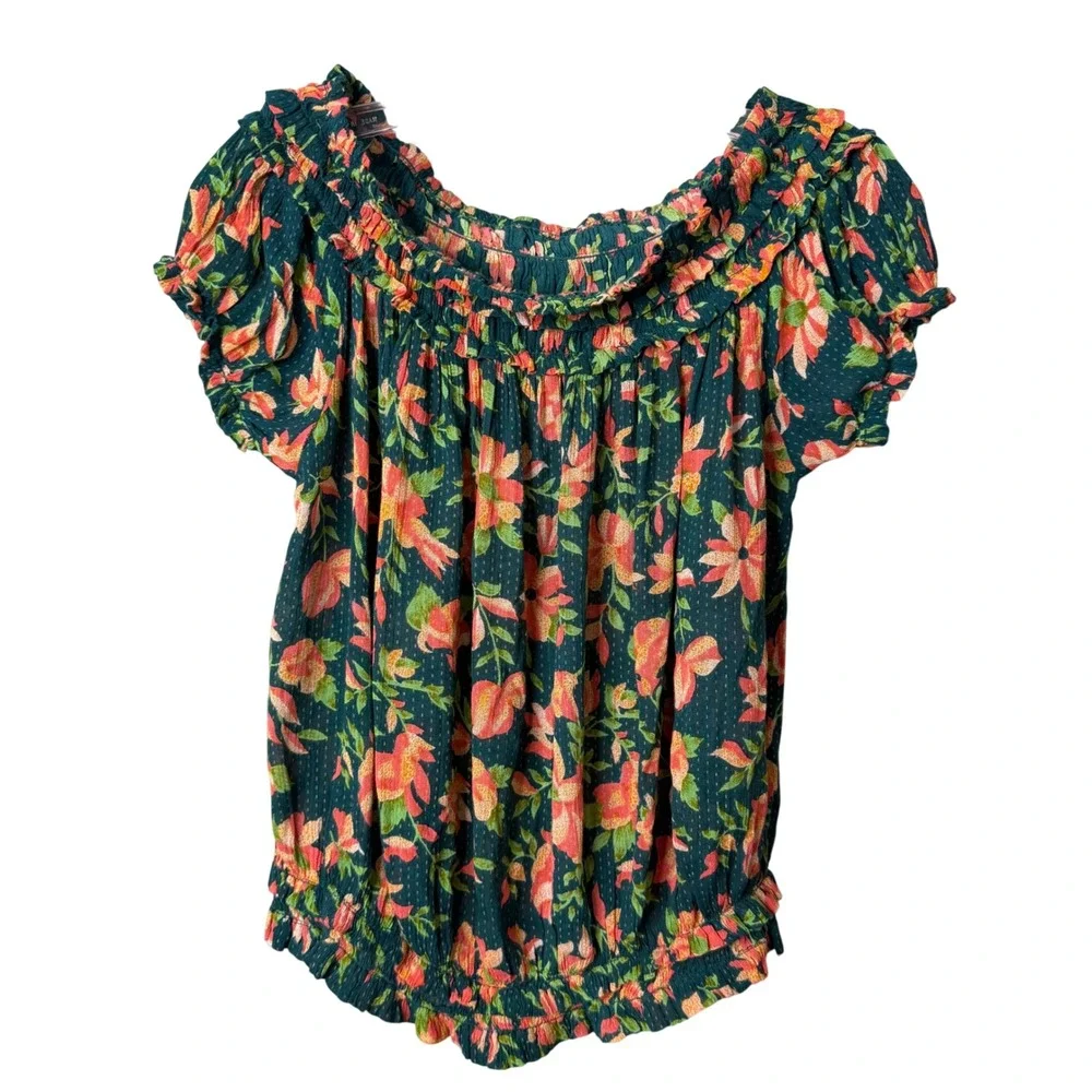 Free People Suki Blouse Womens XS Garden Combo Off The Shoulder Boho Smocked